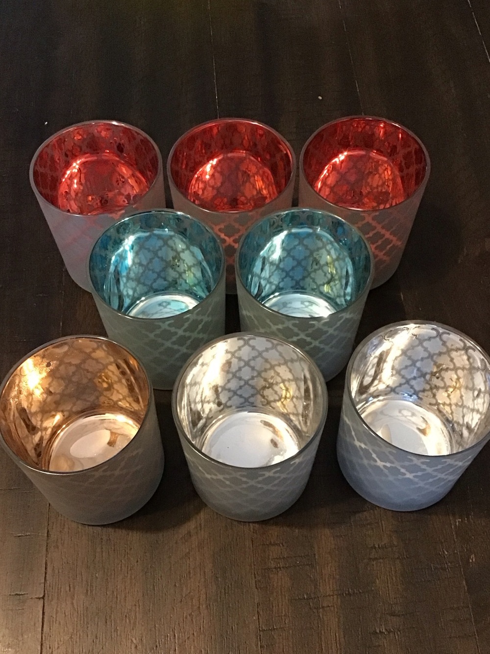 Decorative Metallic Votive Candle Holders - Assorted Red, Blue, Gold, Silver
